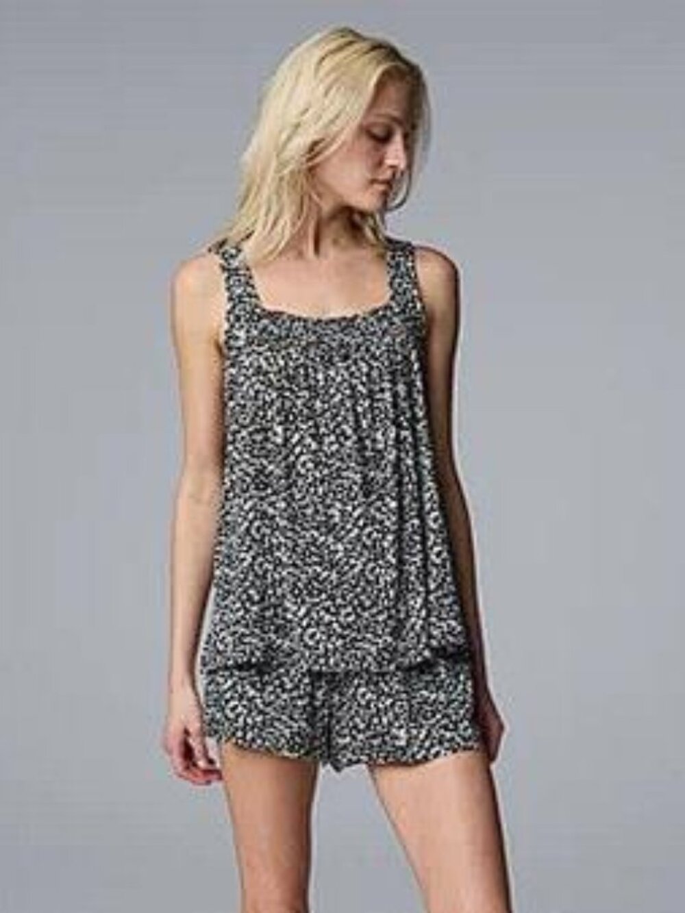 SIMPLY VERA VERA WANG Women's Black/White Floral Pajama Tank Top Size L